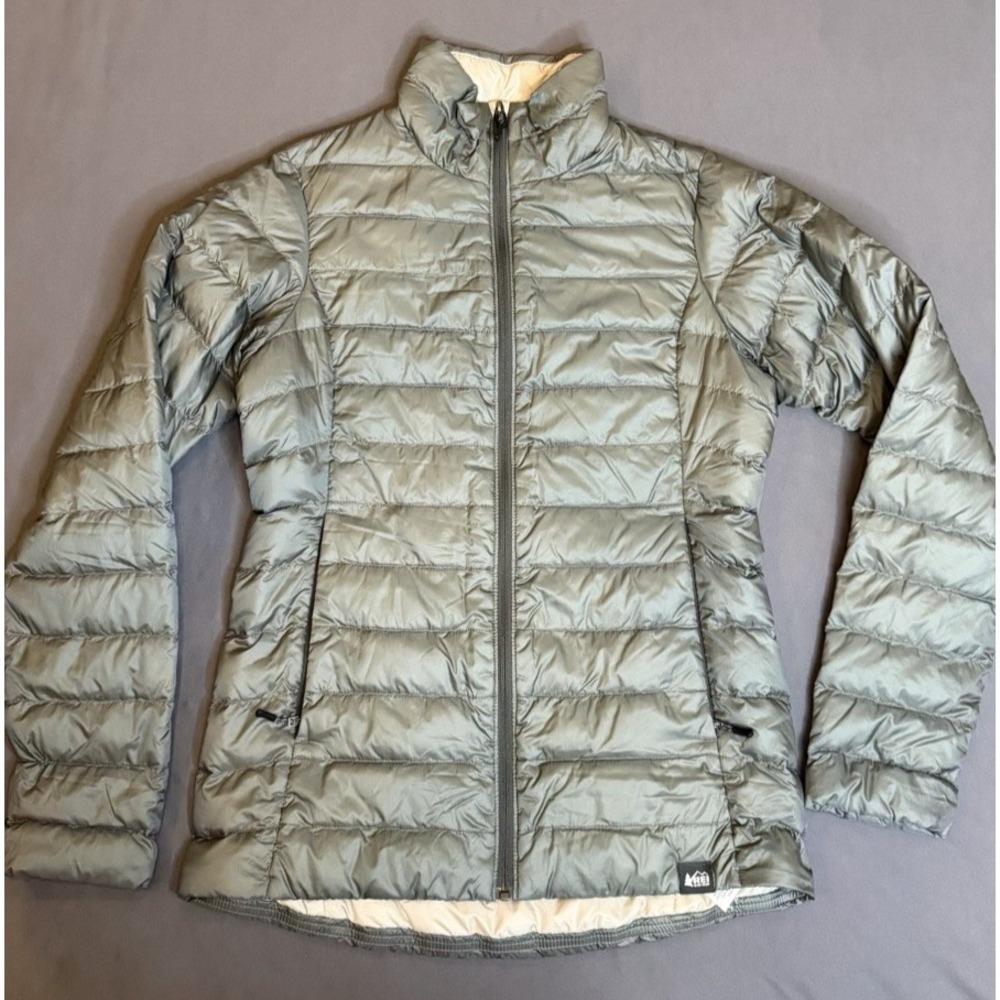 REI Coop Jacket Womens Small Gray Down Puffer Zip Quilted Outdoor Hiking Solid